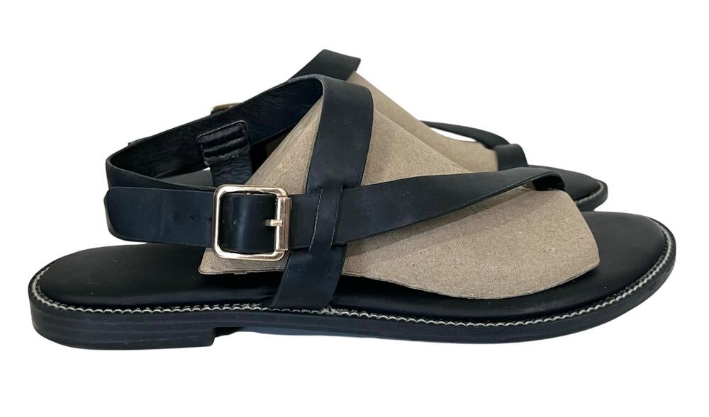 JOIE Lennox Sandals Strappy Black Sz 9.5 Flats Boho Preppy Grecian Roman Sandal